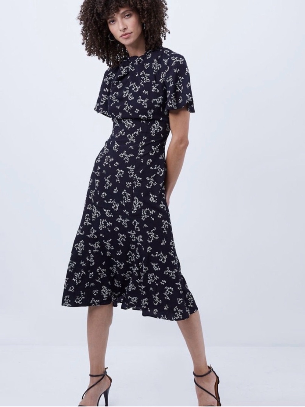 French Connection Navy Dress with White Floral Print